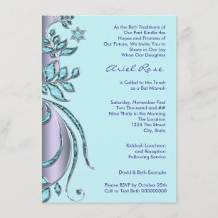 Lavender Lila und Aquamarin Blue Bat Mitzvah Einladung