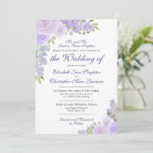 Lavender Lila Wasserfarbenflorale feierliche Hochz Einladung (Stehend Vorderseite)