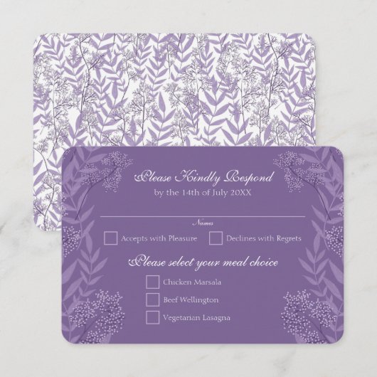 Lavender Lila Wedding Botanical Einladung (Vorne/Hinten)