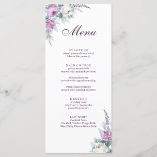 Lavender Lila Wedding Menu Card Menükarte