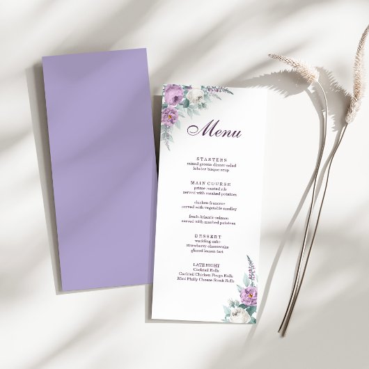 Lavender Lila Wedding Menu Card Menükarte