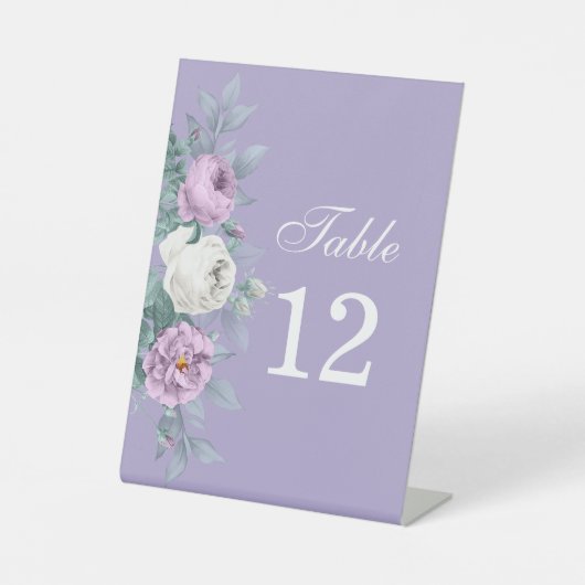 Lavender Lila Wedding Tischnummer Sign Sockelschild (Vorderseite)