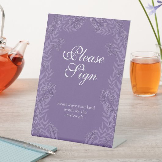 Lavender Lila Wedding Vintag Botanical Sockelschild (In Situ)