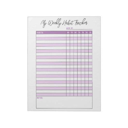 Lavender Lila Weekly Habit Tracker Notizblock (Rotiert)