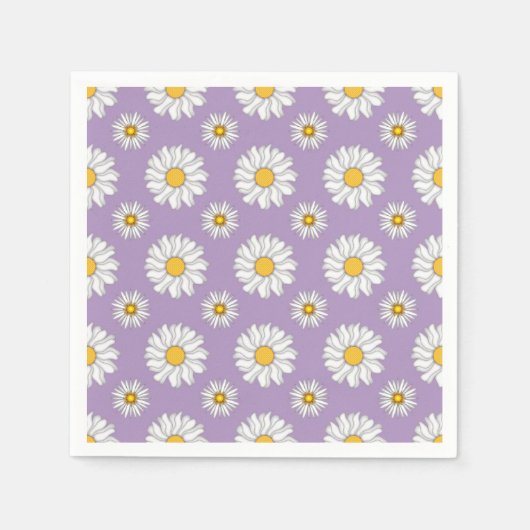 Lavender Lila White Daisy Floral Wedding Serviette (Vorderseite)