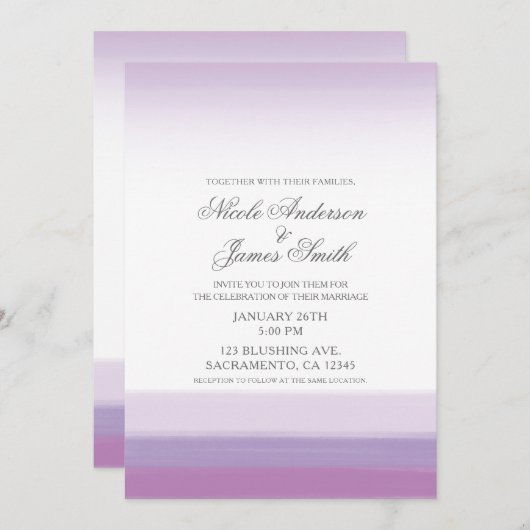 Lavender Lila & White Modern Watercolor Wedding Einladung (Vorne/Hinten)