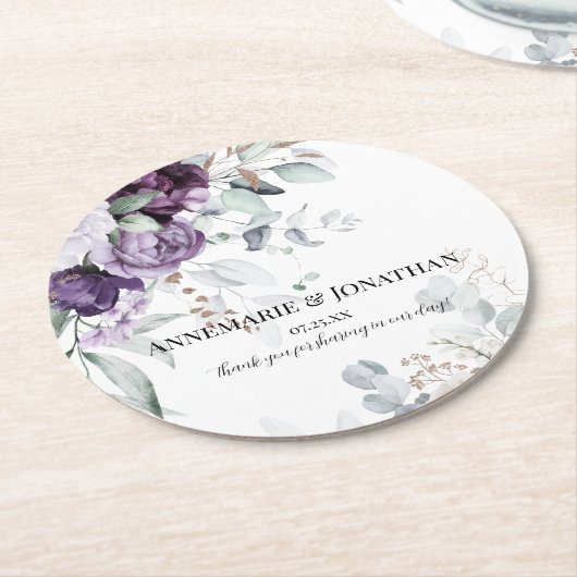 Lavender Lila White Rustic Florals Runder Pappuntersetzer (Angewinkelt)