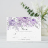 Lavender Lila White Silver Blume Wedding RSVP (Stehend Vorderseite)