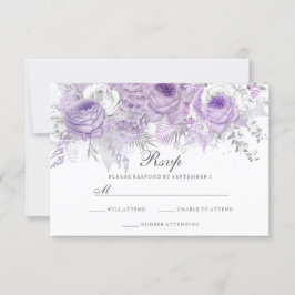Lavender Lila White Silver Blume Wedding RSVP