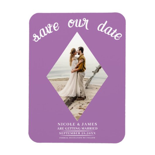 Lavender Lilac Diamond Foto Wedding Save the Date Magnet (Vertikal)