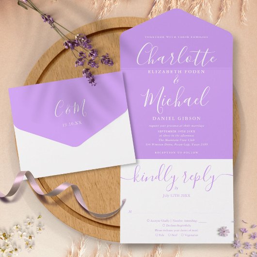 Lavender Lilac Elegante Script Minimalistische Hoc All In One Einladung