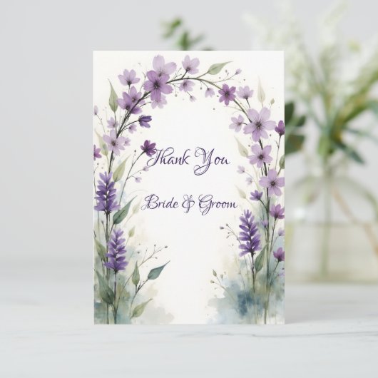 Lavender & Lilac Floral Arch Photo Thank you Card Dankeskarte (Stehend Vorderseite)