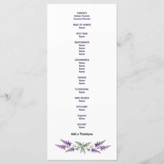 Lavender & Lilac Floral Arch Wedding Programm (Rückseite)