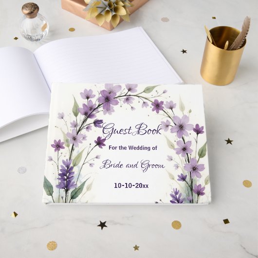 Lavender Lilac Floral Wedding Gästebuch (Vorderseite Offen)
