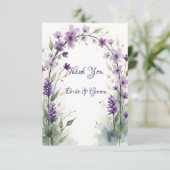 Lavender Lilac Floral Wedding Photo Dankeskarte (Stehend Vorderseite)