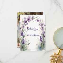 Lavender Lilac Floral Wedding Photo  Dankeskarte