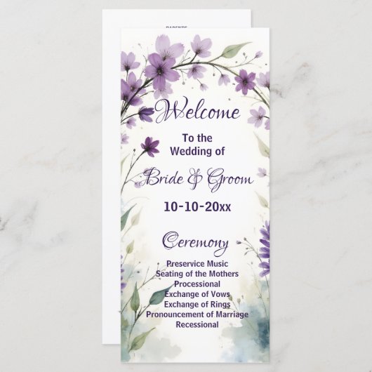 Lavender Lilac Floral Wedding Programm (Vorne/Hinten)
