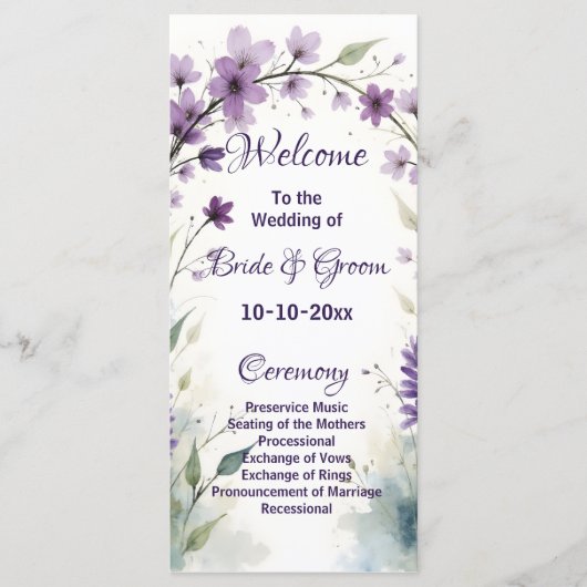 Lavender Lilac Floral Wedding Programm (Vorderseite)
