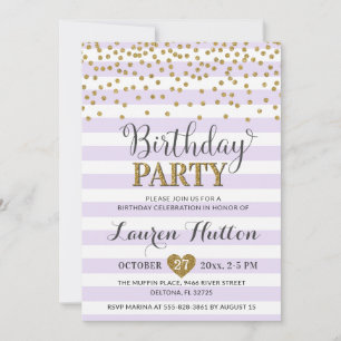 Lavender Lilac Gold Glitzer Elegante Geburtstagspa Einladung