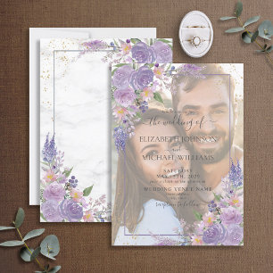 Lavender Lilac Gold Vellum Overlay Photo Wedding Einladung