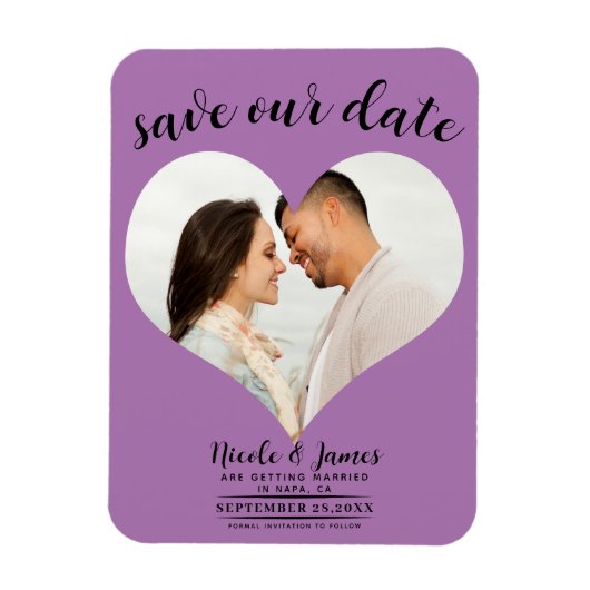 Lavender Lilac Heart Foto Wedding Save the Date Magnet (Vertikal)