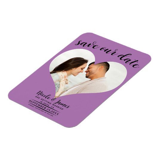 Lavender Lilac Heart Foto Wedding Save the Date Magnet (Linke Seite)