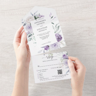 Lavender Lilac Lila Peonies Grüne Hochzeit All In One Einladung