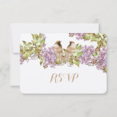 Lavender Lilac Love Bird Wedding RSVP Karte (Rückseite)