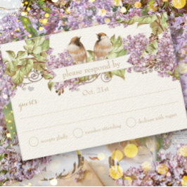Lavender Lilac Love Bird Wedding RSVP Karte