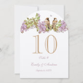 Lavender Lilac Love Bird Wedding Tischnummer Card (Vorderseite)