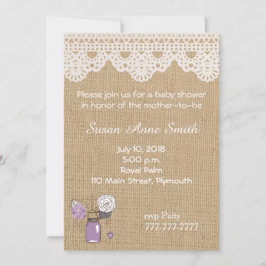 Lavender Lilac Mason Jar Baby Dusche Einladung (Rückseite)