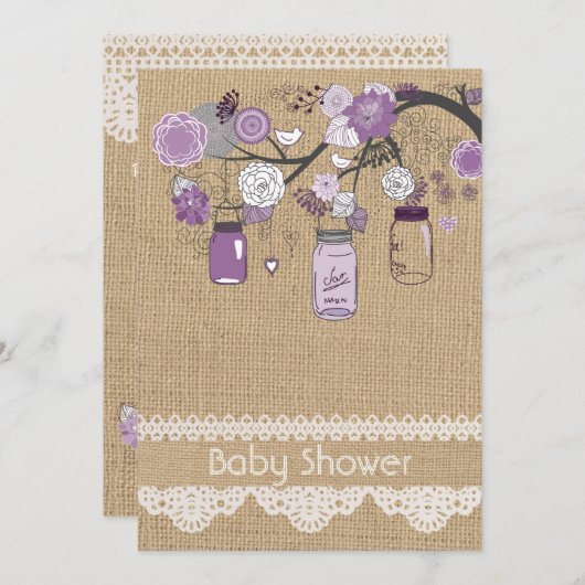 Lavender Lilac Mason Jar Baby Dusche Einladung (Vorne/Hinten)