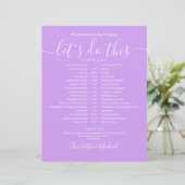 Lavender Lilac Modern Wedding Zeitplan Zeitleiste (Stehend Vorderseite)