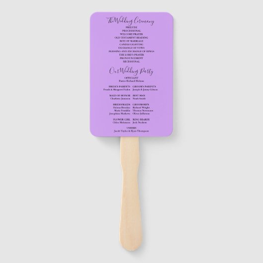 Lavender Lilac Orchid Script Wedding Program Fächer (Rückseite)