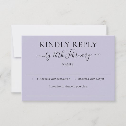 Lavender Lilac Purple Wedding Kindly Reply RSVP Karte (Vorderseite)