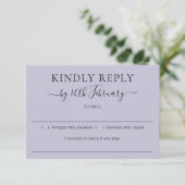 Lavender Lilac Purple Wedding Kindly Reply RSVP Karte (Stehend Vorderseite)