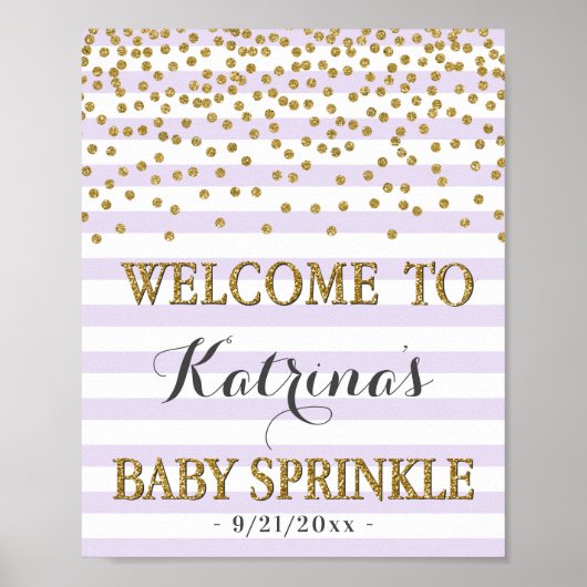Lavender Lilac und Gold Girl Baby Sprinkle Willkom Poster (Vorne)