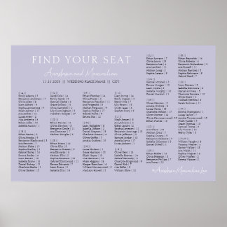 Lavender Lilac Wedding Alphabetical Seating Chart Poster