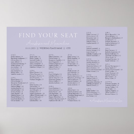Lavender Lilac Wedding Alphabetical Seating Chart Poster (Vorne)