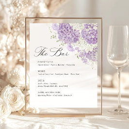 Lavender Lilac White Floral Wedding Bar Menu Sockelschild