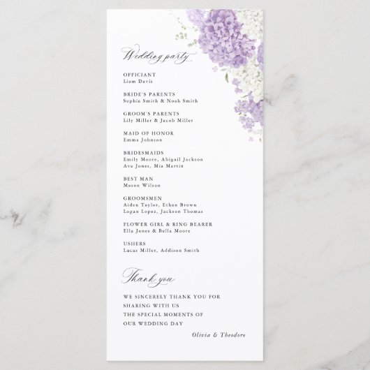 Lavender Lilac White Floral Wedding Ceremony Programm (Rückseite)