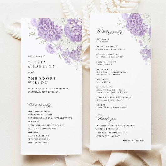 Lavender Lilac White Floral Wedding Ceremony Programm