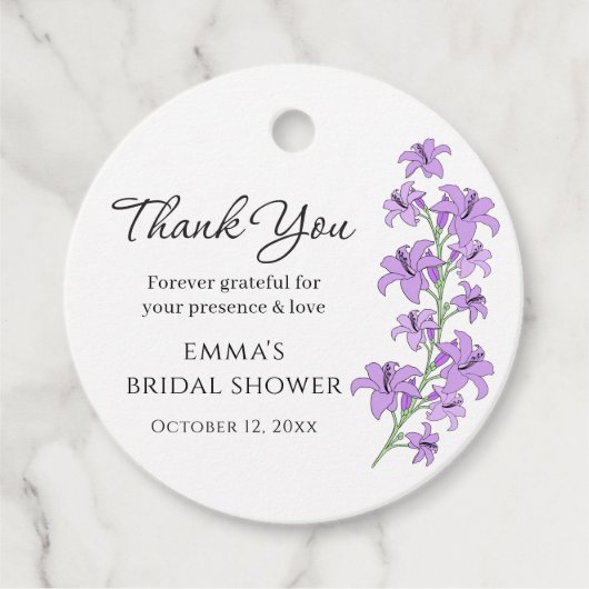 Lavender Lily Brautparty Gefallen-Tags Geschenkanhänger (Vorderseite)