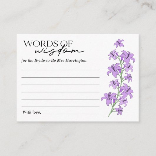 Lavender Lily Brautparty Wörter der Weisheitskarte Begleitkarte (Vorderseite)