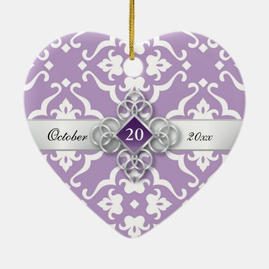 Lavender Lily Damask Wedento Keramik Ornament (Hinten)