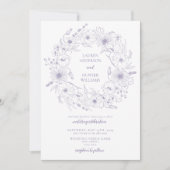 Lavender Line Art Floral Wreath Wedding Einladung (Vorderseite)