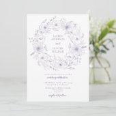 Lavender Line Art Floral Wreath Wedding Einladung (Stehend Vorderseite)