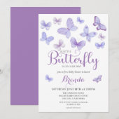 Lavender Little Butterfly Girl Babydusche Einladung (Vorne/Hinten)