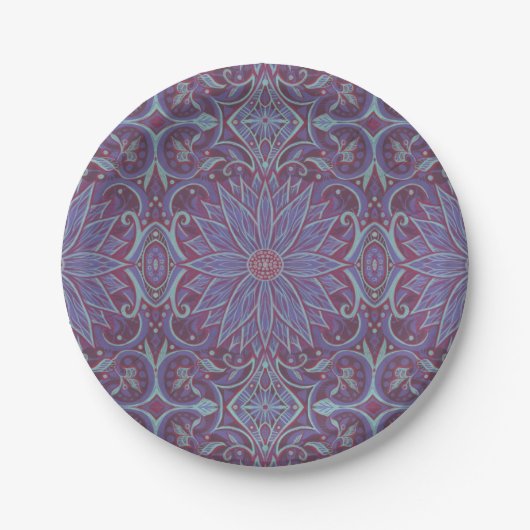 Lavender Lotus Floral Arabesque Muster Pappteller (Vorderseite)