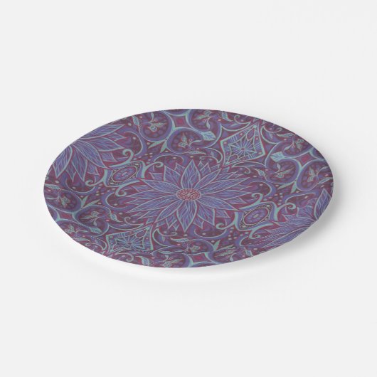 Lavender Lotus Floral Arabesque Muster Pappteller (Schrägansicht)
